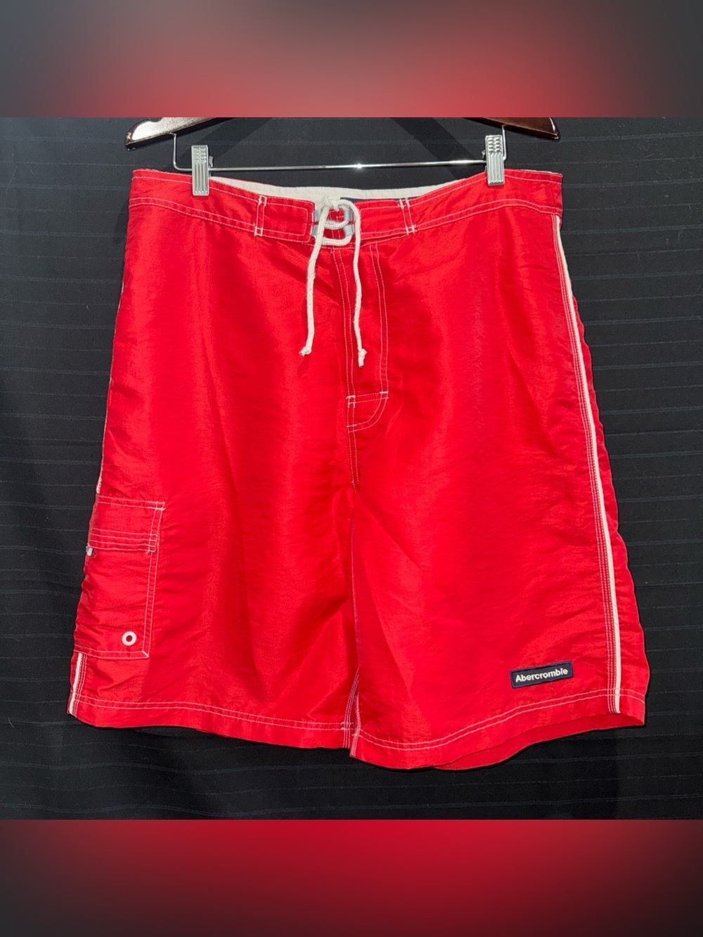Abercrombie & Fitch mens red board shorts 36 Beach Swim Trunk Lifeguard Surf